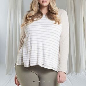 TART COLLECTION Megan Plus Size Striped Double Layer Cris Cros LongSleeve Top 4X